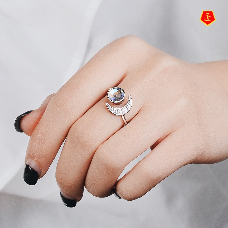 [Ready Stock]Creative Star Moon S925 Silver Moonstone Ring