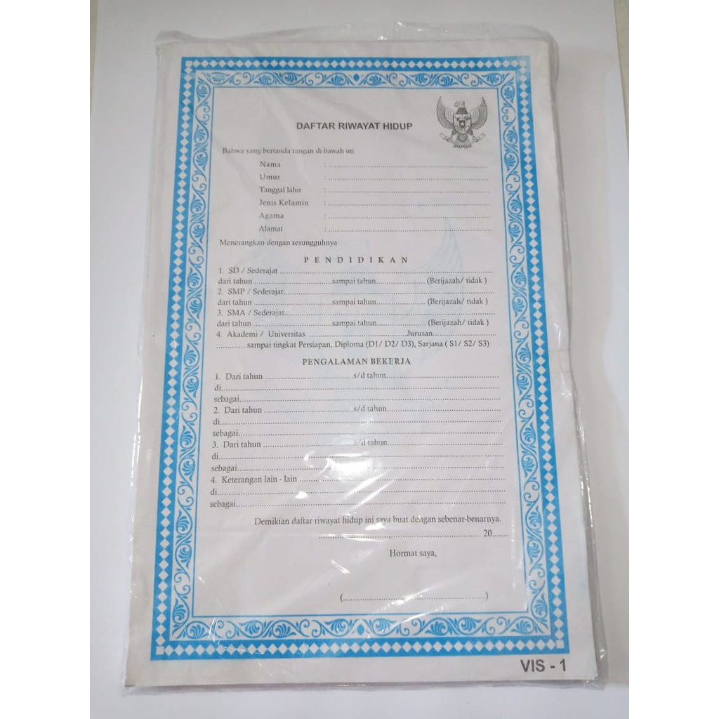 

(1pack =isi 100lbr)Form Daftar Riwayat / Curiculum vitae Hidup untuk lamaran Kerja