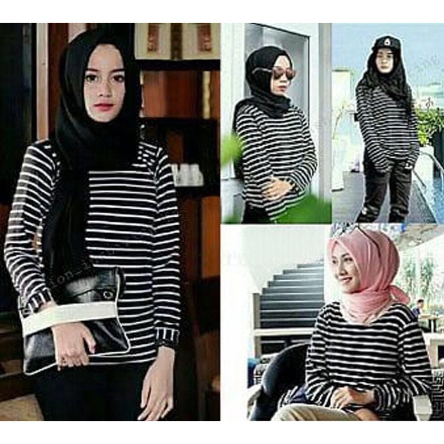 FMJ 484 Baju Pakaian Blouse Wanita Perempuan Cewek Atasan Top Erlinda Spandek Salur Stripe Cantik