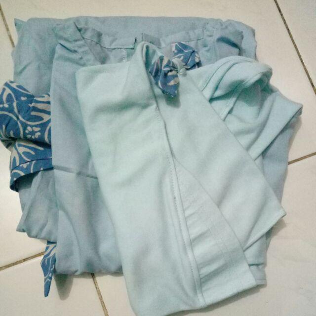 Baju Muslim Set Gamis Dan Hijab Polos Kombinasi Batik Anak Sd Paud Tk Pink Biru Tosca