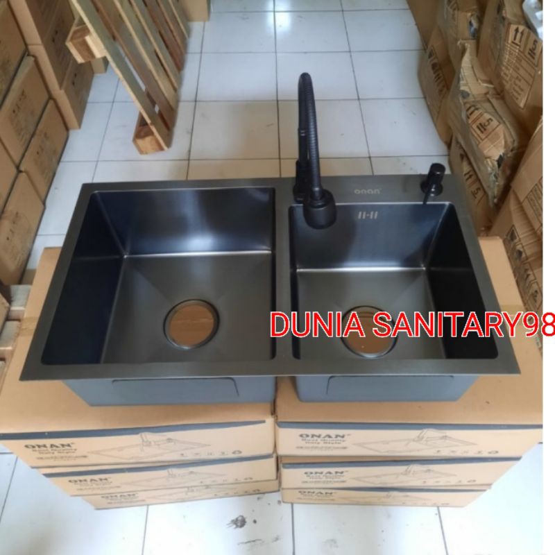 Paket Lengkap Bak cuci piring ONAN ORIGINAL 8245 BLACK KITCHEN sink Hitam