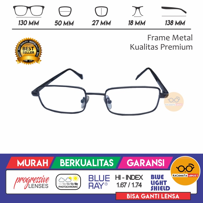 Kacamata Minus KM373 Frame Kotak - Kacamata Besi Premium Kotak Kecil Cocok untuk Minus Tinggi MT