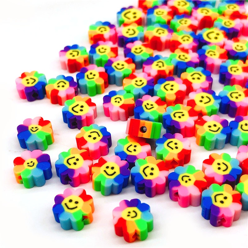 20pcs Manik-Manik Polymer Clay Motif Ekspresi Wajah Warna Campur Ukuran 8mm