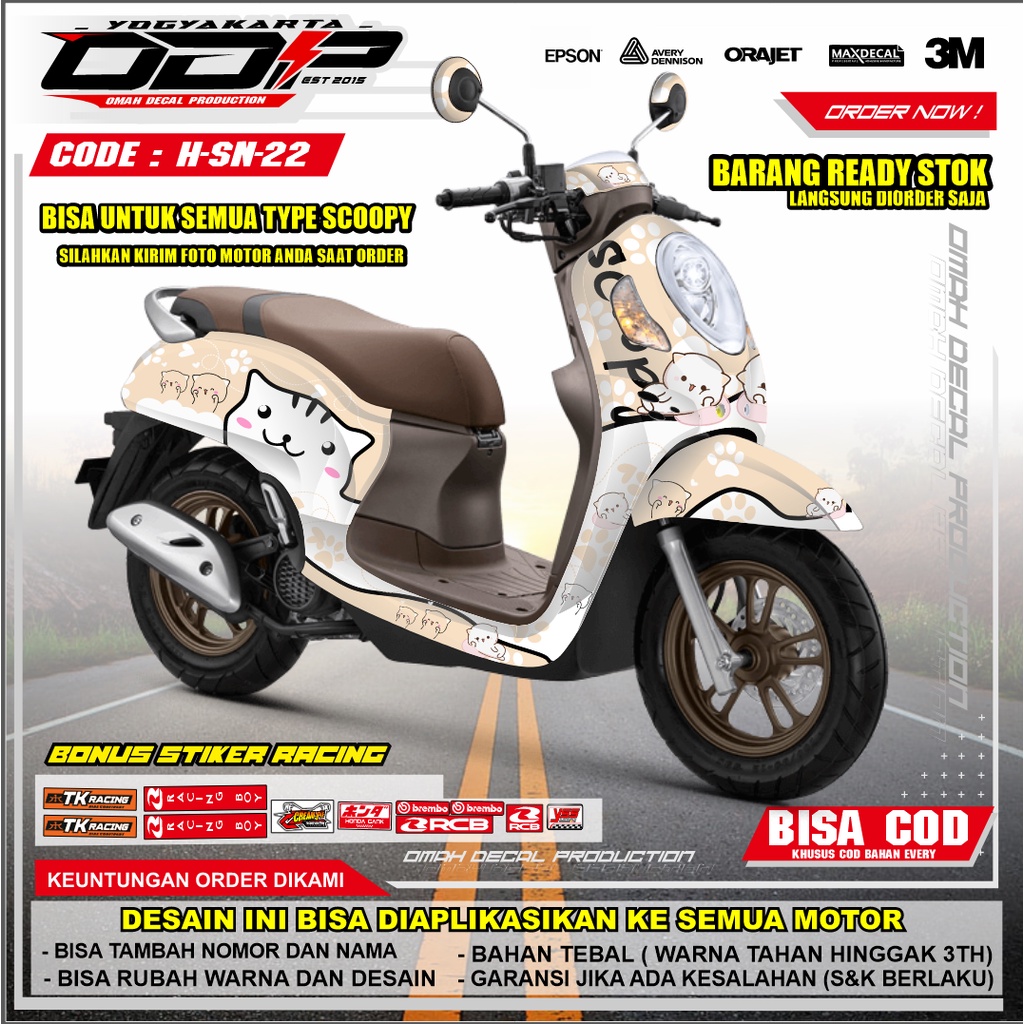 DECAL SCOOPY FULL BODY VARIASI AKSESORIS DEKAL STIKER STRIPING HONDA ALL NEW SCOPY FI ESP 2021 MOTOR