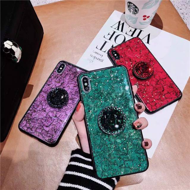 case soft glossy untuk oppo a5s a7 f9 + pop socket mewah