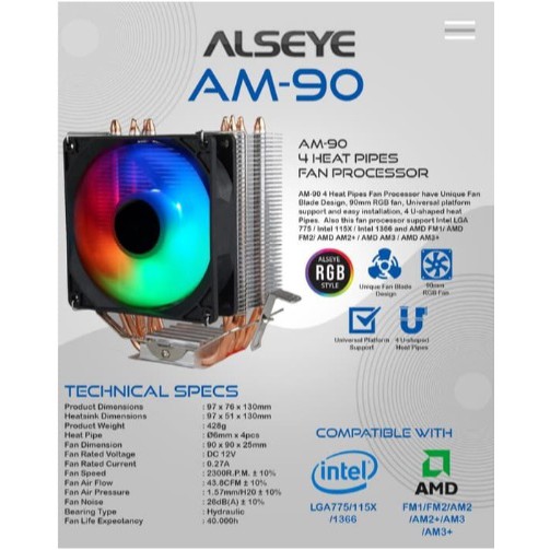 FAN PROCESSOR ALSEYE RGB 4 HEAT PIPE AM90