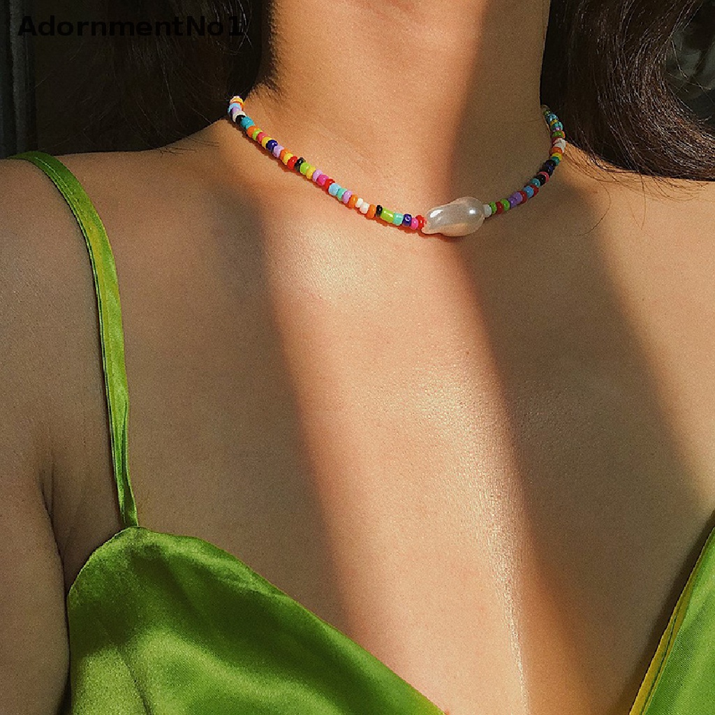 (AdornmentNo1) Kalung Choker Rantai Manik-Manik Mutiara Handmade Gaya Boho Untuk Wanita