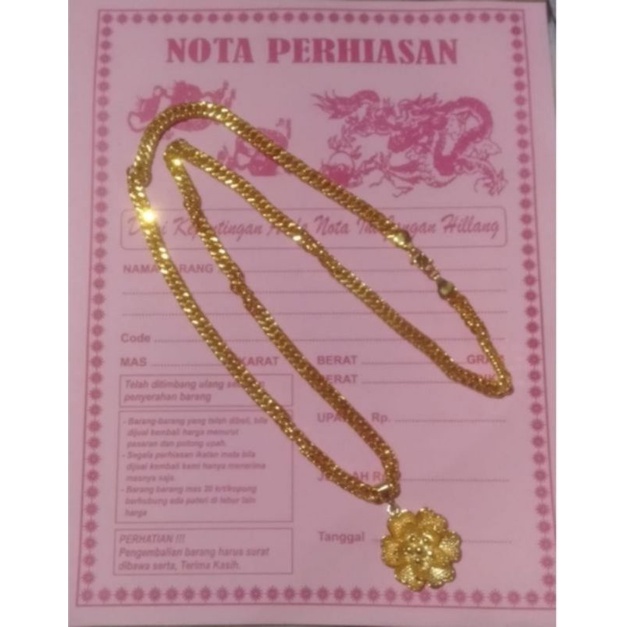 Kalung liontin bunga emas muda aksesoris perhiasan wanita dewasa emas muda kadar 35%