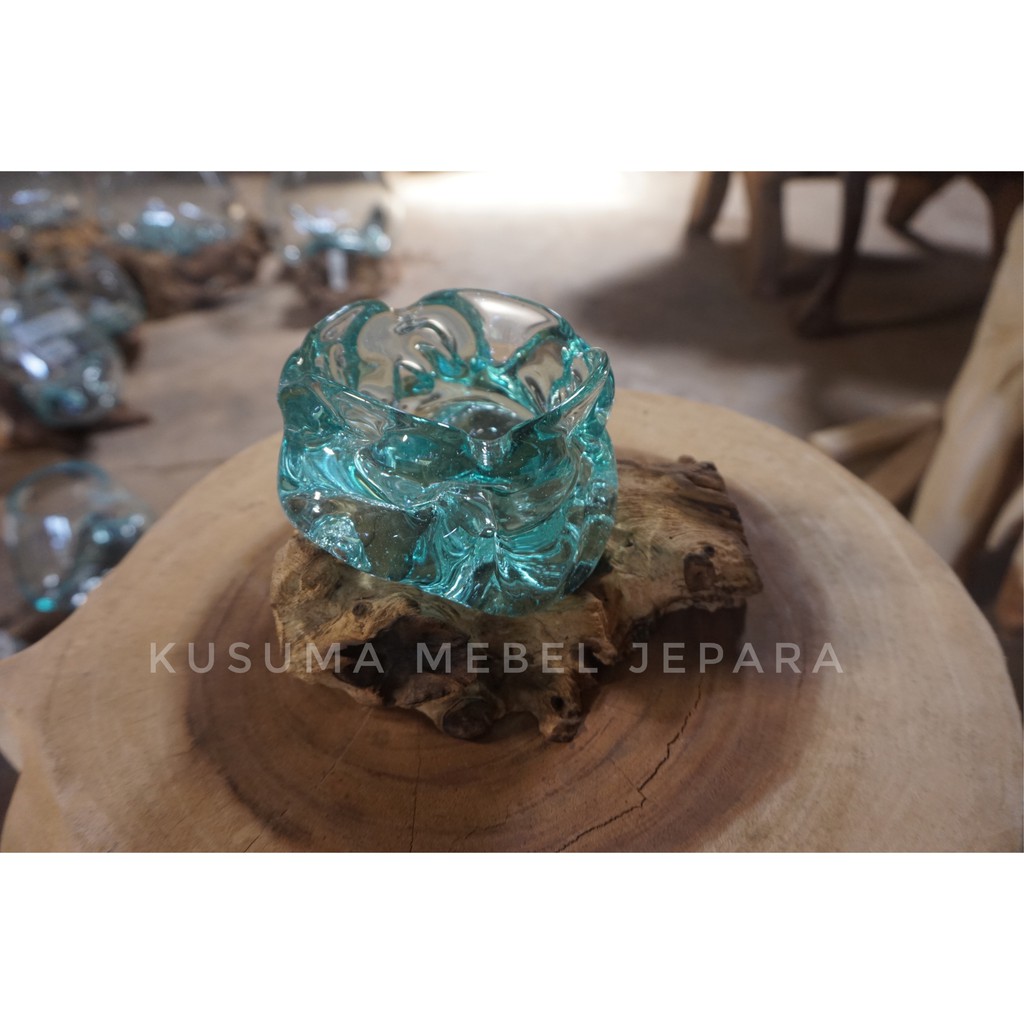 Asbak Kaca Unik Abstrak Akar Kayu Jati - Panjang 20cm & Tinggi 10cm