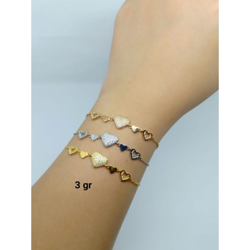 gelang tangan rantai nori kecil love corr full mp+rantai lebih perak925 / perak asli lapis mas