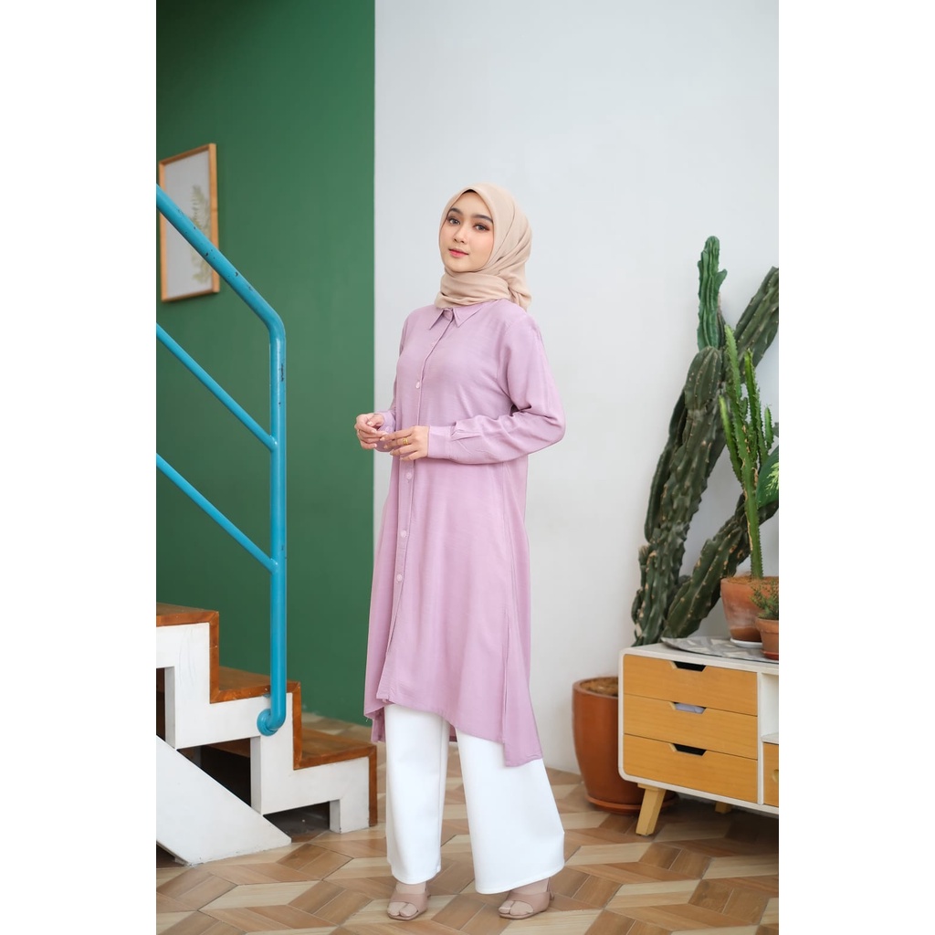 NEW- Betary Tunik Kancing Depan / Kemeja Atasan Wanita OVERSIZE Lengan Panjang Bahan Cotton Crinkle