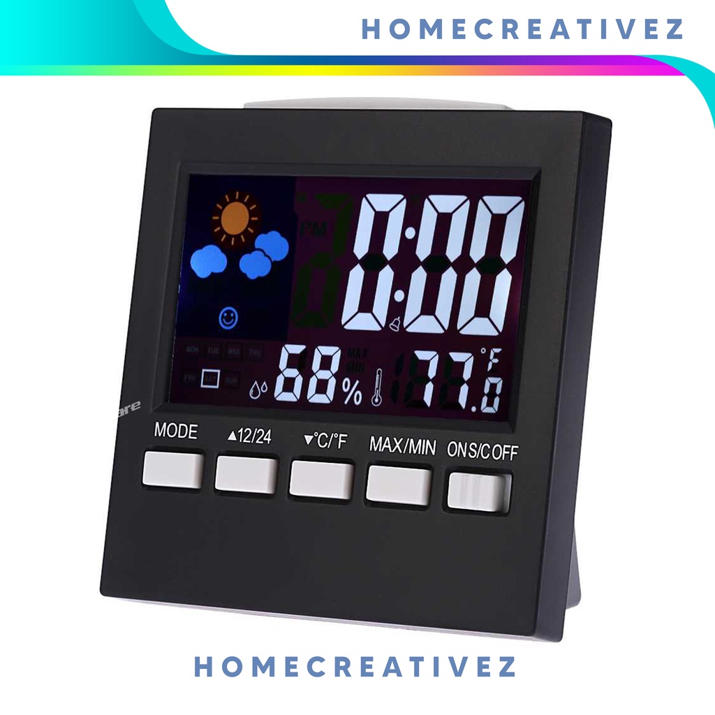 Jam Alarm Digital LED Thermometer Termometer Hygrometer Forecast Weather Station