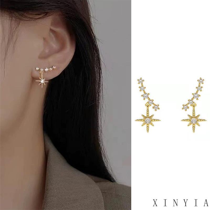 【COD】Anting Bentuk Bintang Hexagram Aksen Kristal Warna Emas Untuk Wanita