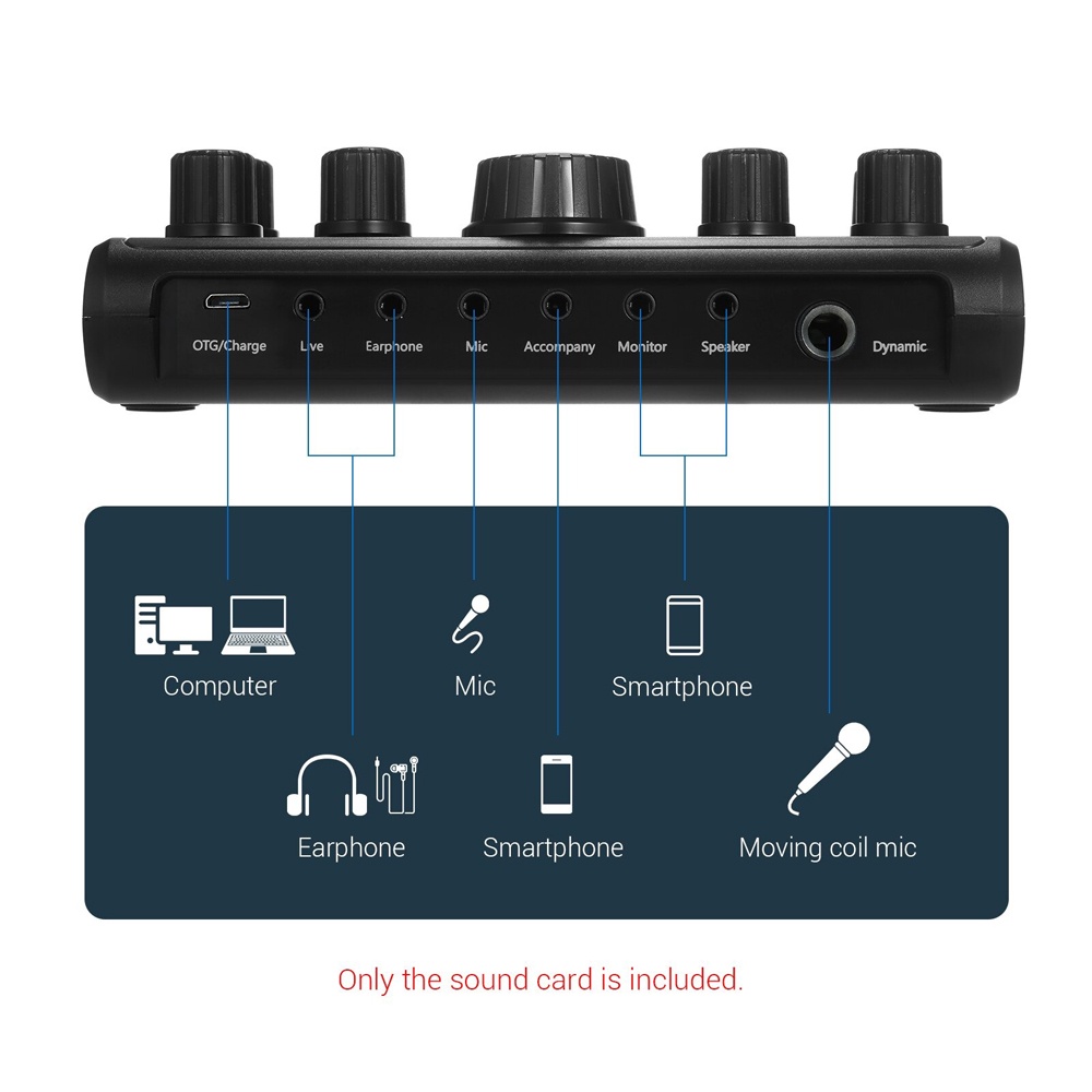 CPAudio Sound Card External Voice Changer Live Boardcast Audio Mixer - P200 - Black