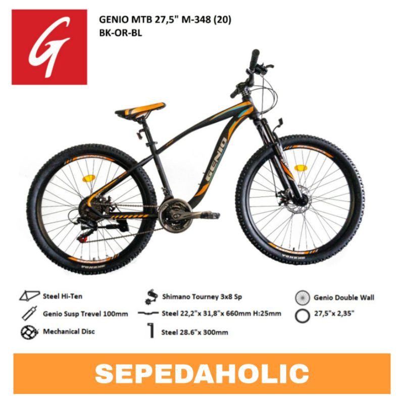 Sepeda Gunung 27.5 Inch MTB GENIO M 348 Steel 24 Speed