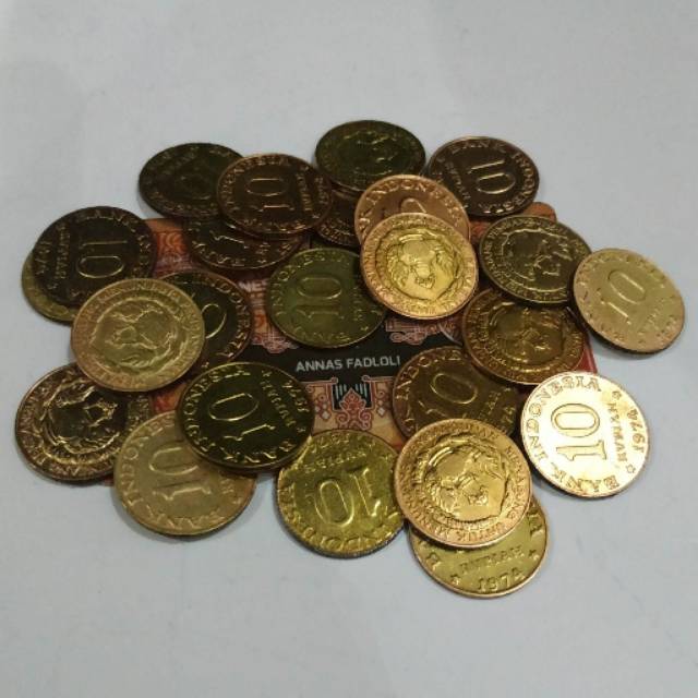 (SUDAH DIBERSIHKAN) Uang kuno 10 rupiah tabanas kuning tahun 1974 rp 10 rp.10 tabanas mahar nikah 23 rupiah 2023 rupiah