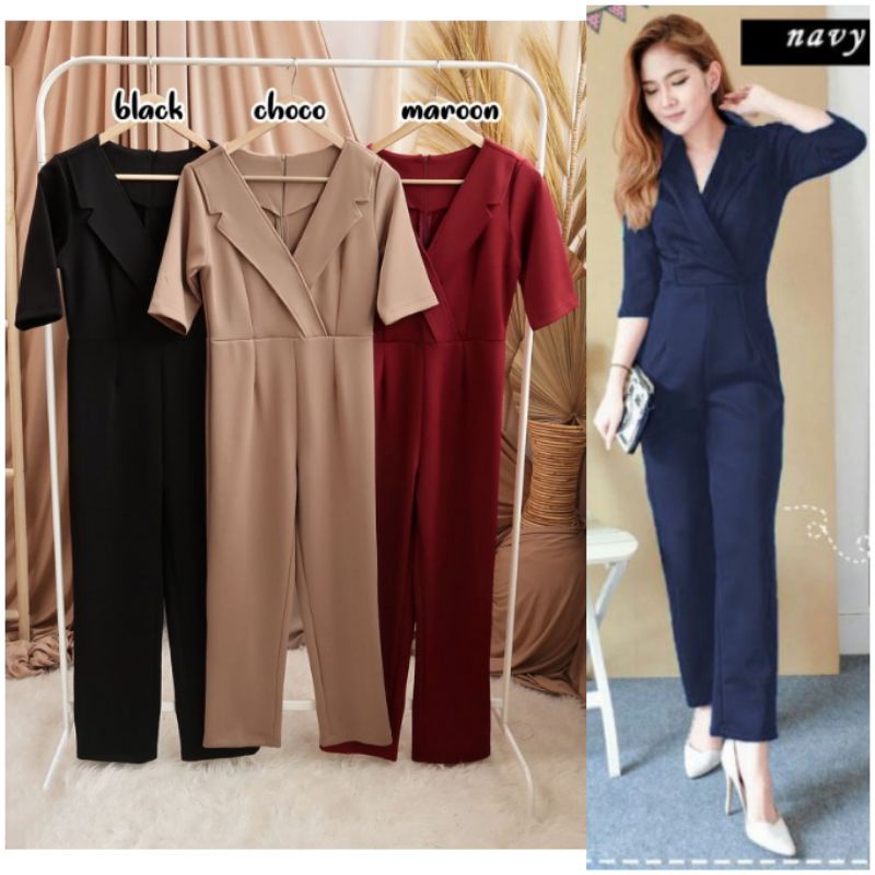 Scuba long jumpsuit simply wanita casual polos warna 8471 best seller
