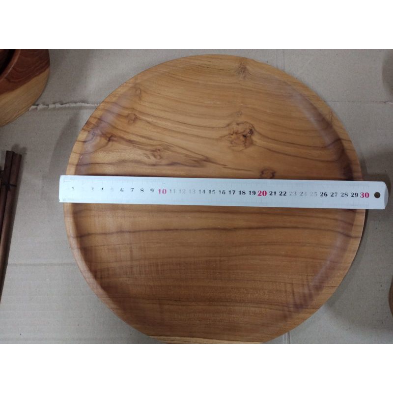 Piring Kayu Jati Bulat Besar Diameter 30cm