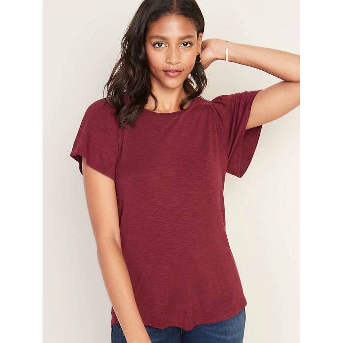 Top Blouse Old Navy Slub-Knit Smocked-Shoulder-Maroon
