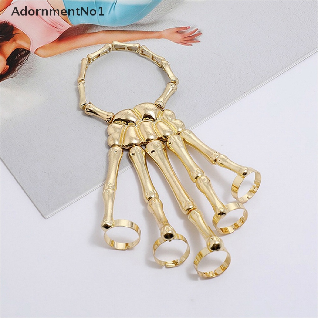 (AdornmentNo1) Gelang Tangan Rantai Adjustable Motif Tangan Tengkorak Gaya Punk Gothic Untuk Wanita