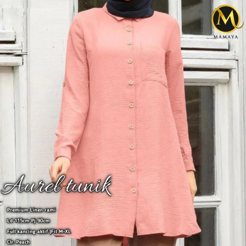 Pakaian wanita (aurel tunik) fashion muslim | bahan premium linen rami | Ld 115 cm Pj 90 cm |