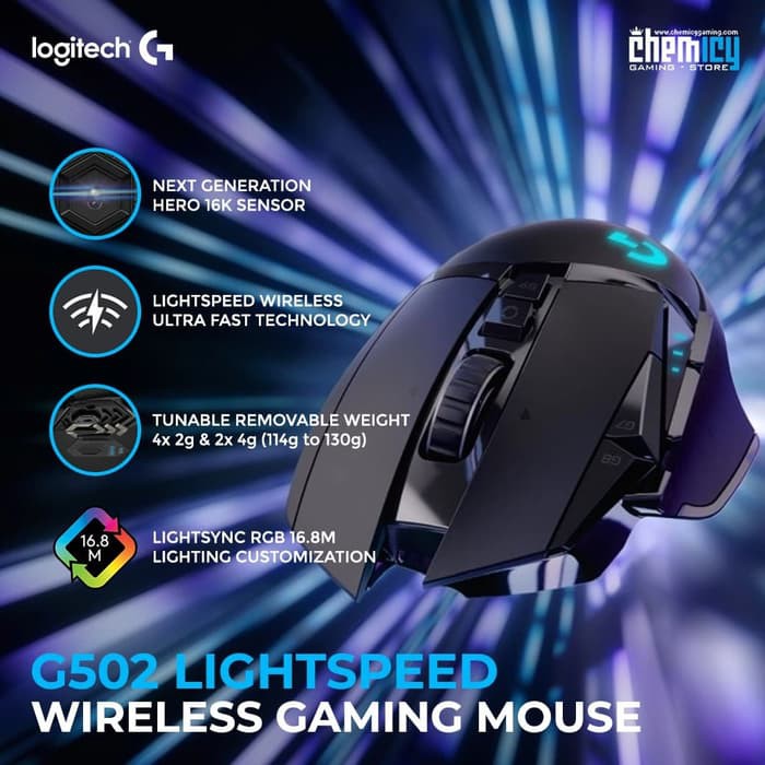 Logitech G502 HERO 16K Lightspeed Wireless Gaming Mouse AG1360