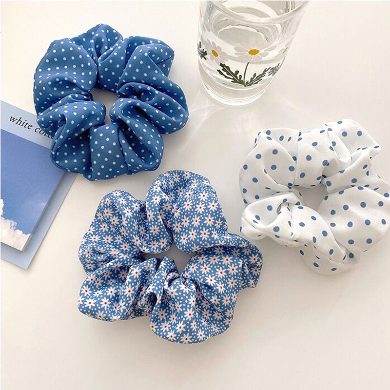 Scrunchie Kunciran Rambut Wanita Motif Blue Sky Fashion Wanita Korea Ikat Rambut Import EUNSEO