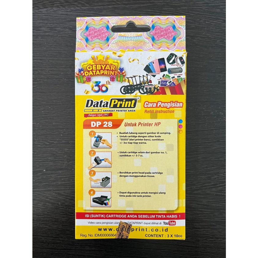 Refill Tinta Suntik Data Print DP27 DP28 Printer HP - DP 27 Black DP 28 Color