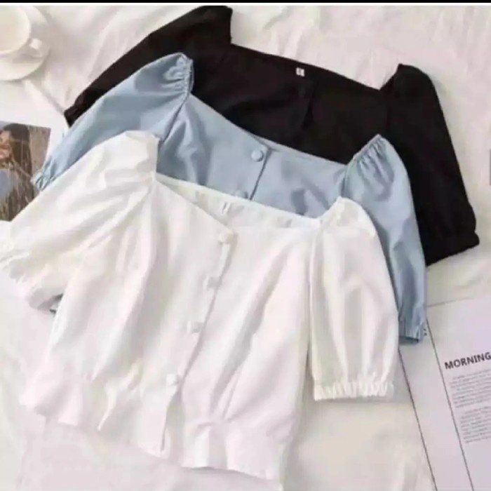 Baju Atasan Wanita Blouse Lengan Panjang Balon Mewah Motif Cantik UV359 Bca~ReviTop/Style Korea Keki