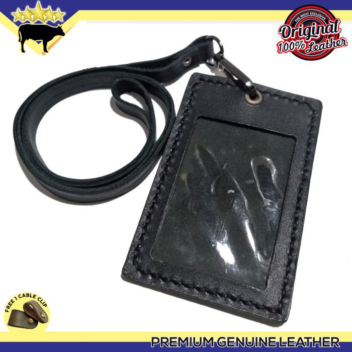 

Paling Laris! GANTUNGAN NAME TAG ID CARD KULIT ASLI HANDMADE WARNA HITAM CARD HOLDER - POBG1287