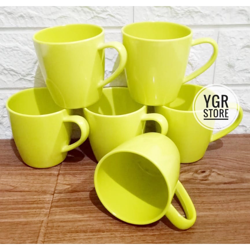 PROMO 6PCS CANGKIR DONYKU/ CANGKIR MELAMIN/ CANGKIR TEH, KOPI/ WARNA; HIJAU STABILO/ TERMURAH