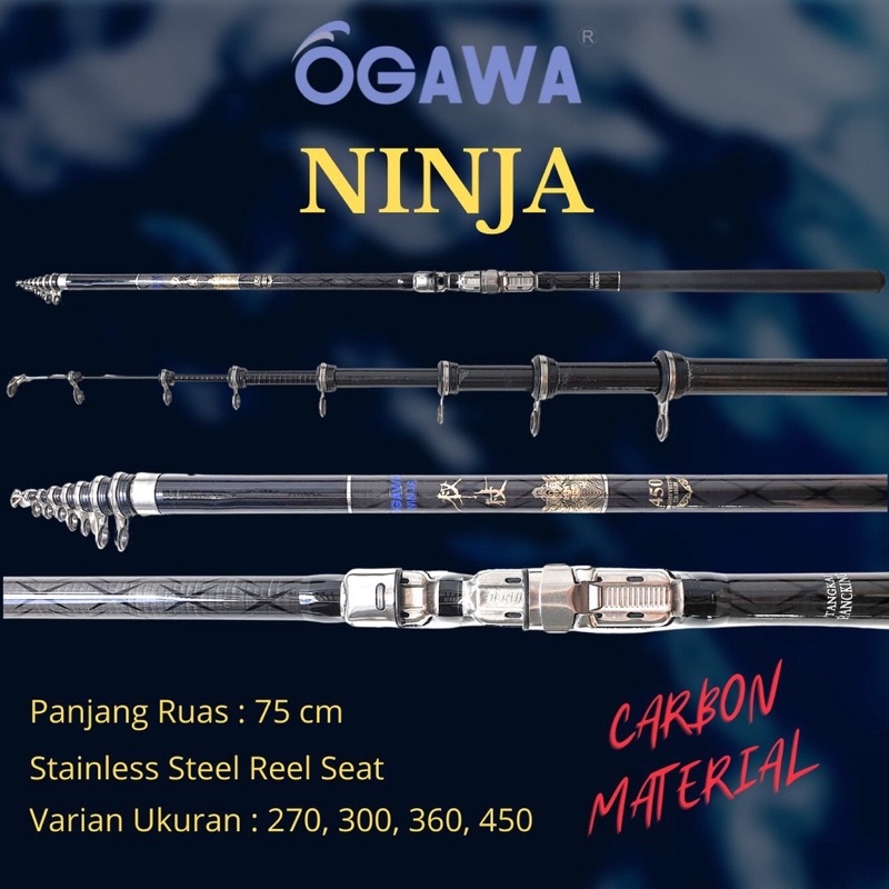 Joran Tegek Kolong Ogawa Ninja 360 450 Carbon Siap Pakai