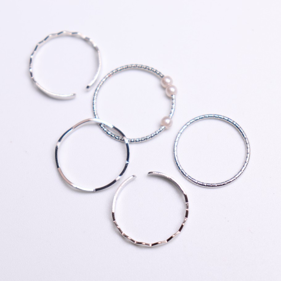 [F4] Cincin NADINE MUTIARA 5 Set Fashion (Set ring) Korean version of simple personality wild geometric pearl ring 5pcs / Set Cincin Gelang Mutiara Gaya Korea Minimalis Elegan