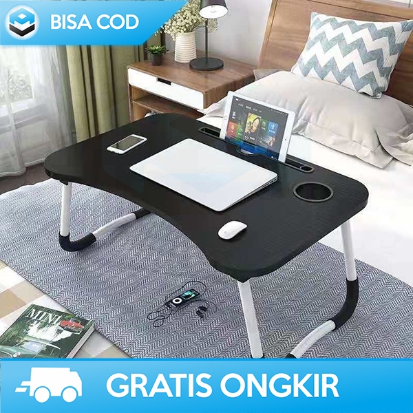 MEJA BELAJAR LIPAT KAYU MINIMALIS PORTABLE DESK WADAH BOTOL BY NWDESK