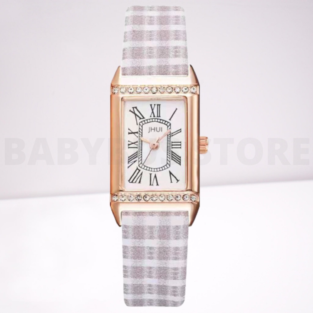 BBS J033 Jam Tangan Wanita Analog Quartz Bahan Kulit Bentuk Persegi Panjang Fashion Korea Import Murah