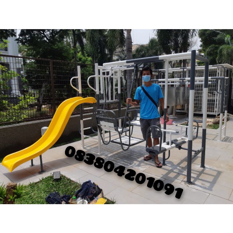 ayunan besi perosotan set kombinasi mainan tk paud dan taman bermain anak outdoor/indoor