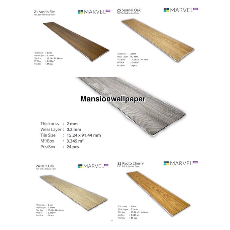 Lantai Vinyl Sticker Motif Kayu Tebal 2mm Luas 3.345M2 (Sudah ada lem)