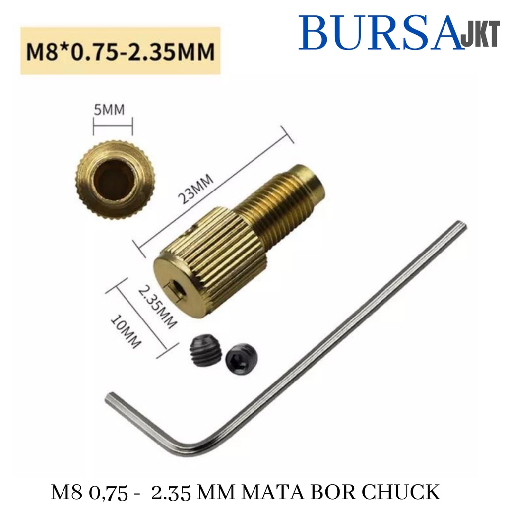 DRILL CHUCK DC MOTOR M7 0.75 - 2.35 MM + BAUT SHAFT + KUNCI HEX ADAPTER KEPALA BOR MINI TUNER