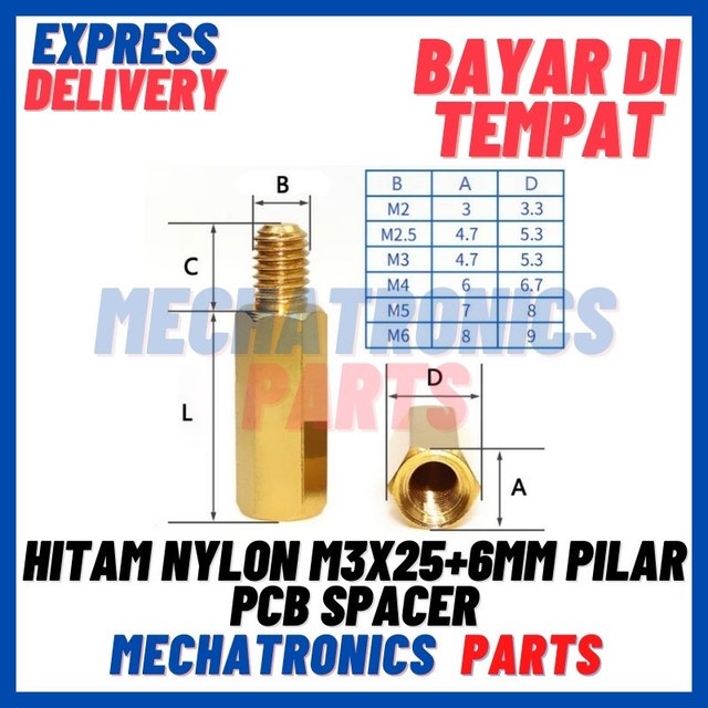 [DEV-9489]  PUTIH NYLON M3X25+6MM PILAR PCB SPACER M3 STANDOFF M3 25+6MM NILON