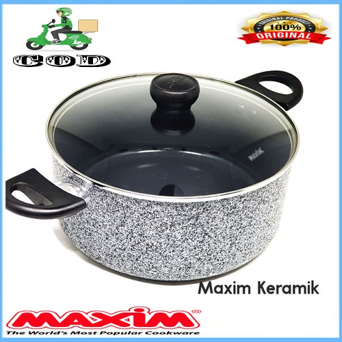 PAKET ISI 2PCS MAXIM NEOSTONE DEEP WOK 24 CM+20CM DUTCH OVEN + TUTUP KACA ORI