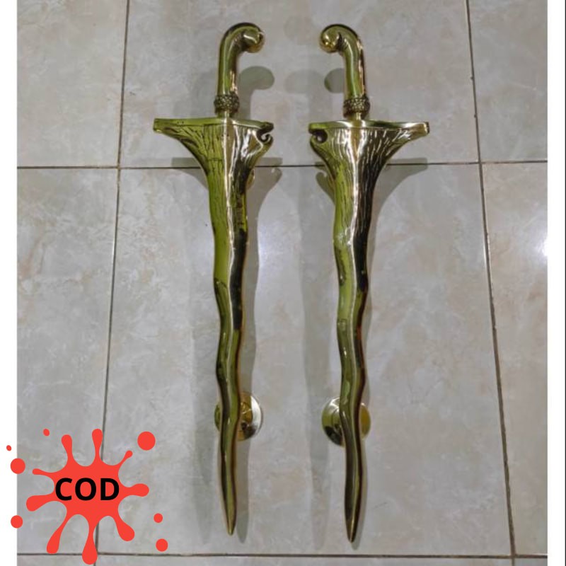 Handle Pintu Rumah Kuningan Motif Keris 50 Cm - Polished Brass Kuningan Asli