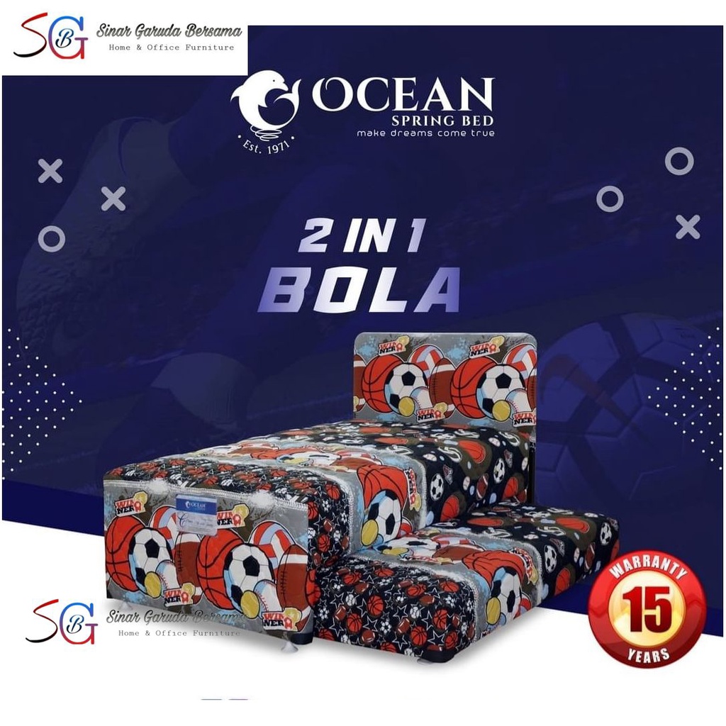 OCEAN KASUR SPRING BED 2IN1 SORONG ANAK KARAKTER BOLA / KASUR DORONG 2IN1 ANAK COWOK