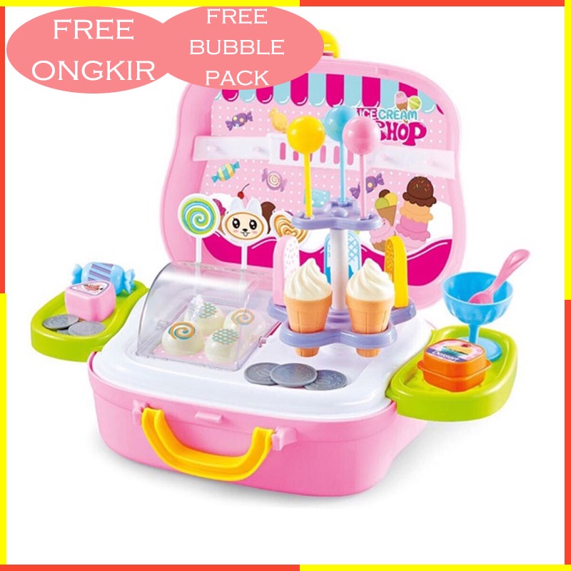MAINAN ANAK PEREMPUAN JUALAN ICE CREAM SHOP PLAY SET MAINAN ES KRIM ES KRIMAN ES CREAM PERMEN KOPER 