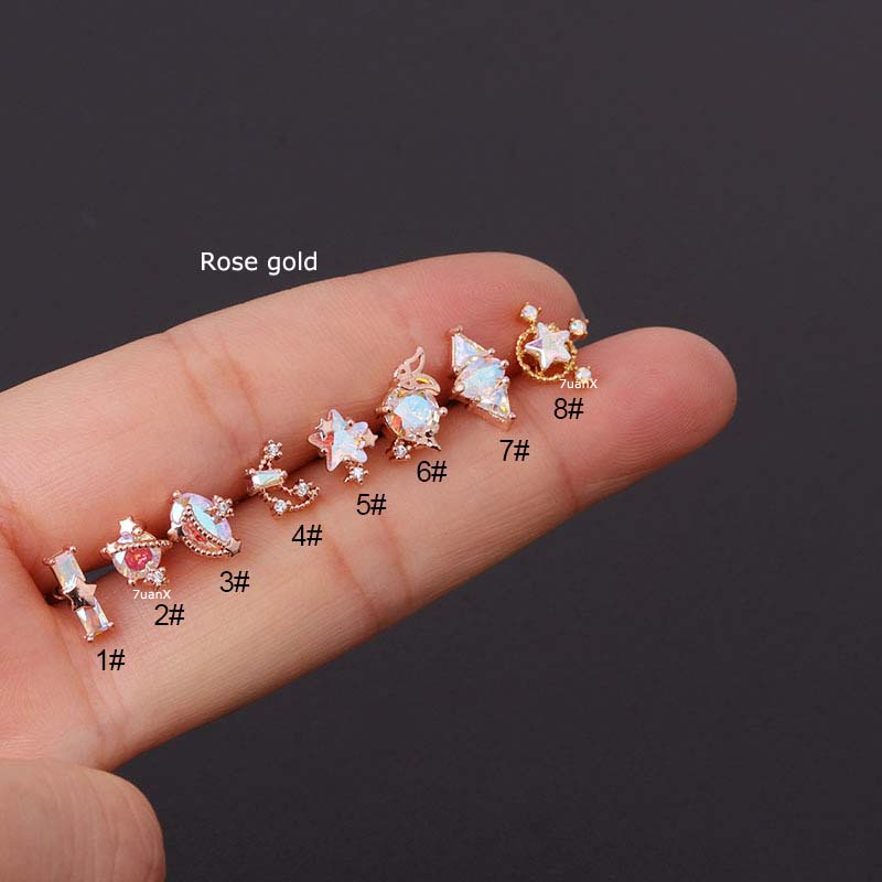 1pc Anting Tindik 20gauge Stud Bentuk Bulan Bintang Bahan Stainless Steel