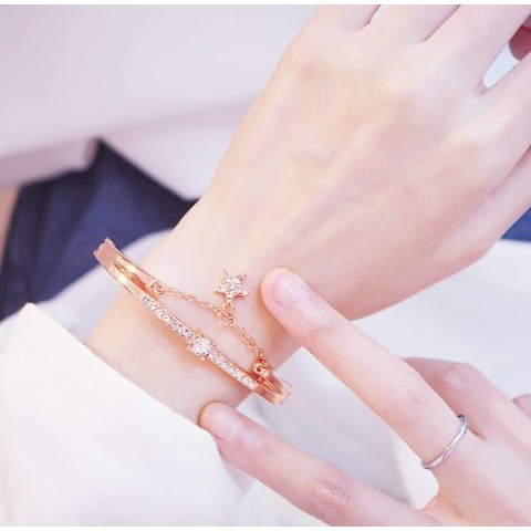 [EMARTSHOP] Gelang Tangan Titanium C9 Energi Magnetik Om Mani Padme Hum Gelang Wanita-ROSE GOLD