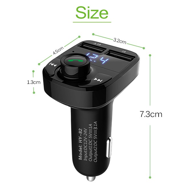 Bluetooth Audio Receiver FM Transmitter Handsfree with USB Car Charger - OMSCUZBK Black