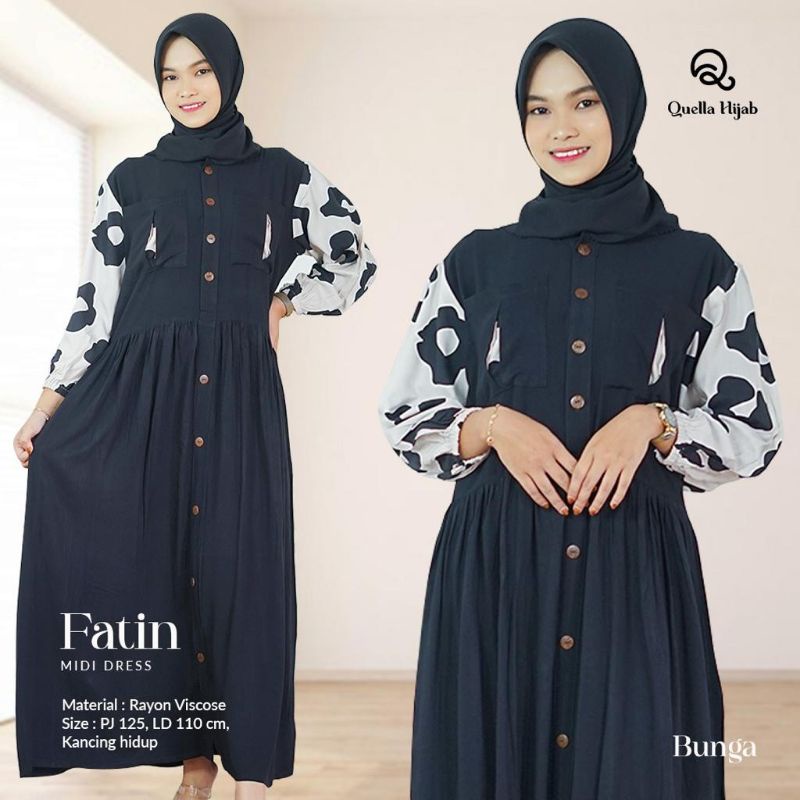 Midi Dress Kombinasi Jumbo Full kancing Hidup Saku Depan Fatin midi dres