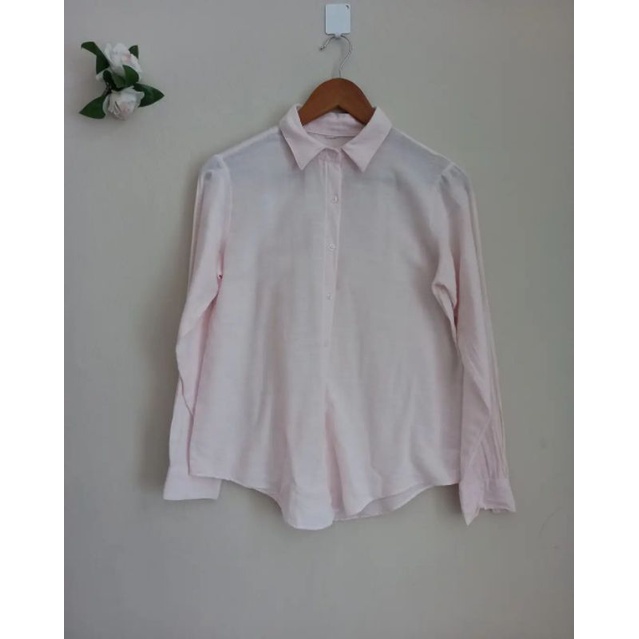 (UNIQLO, H&M, ZARA)ATASAN KEMEJA KOREAN SHIRT KATUN SOFT PINK