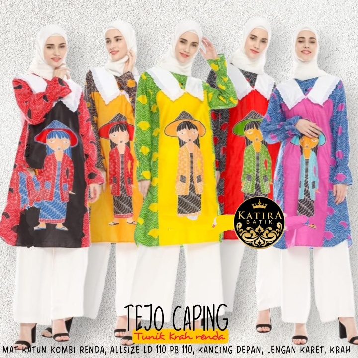 JUMBO TUNIK TEDJO CAPING BATIK BERKERAH RENDA TEDJO MOTIF KARAKTER JAMU GENDONG TUNIC BATIK ASLI LD 110  CANTIK SERAGAM KANTOR KERJA KONDANGAN  ASLI HANDMADE SOLO FORMAL CASUAL   PLUS SIZE BIG SIZE