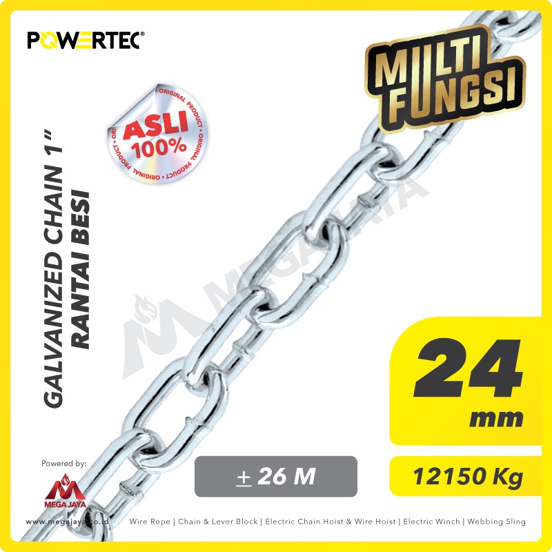 POWERTEC Rantai Besi Galvanis 1" - 24mm Galvanized Chain - Karung